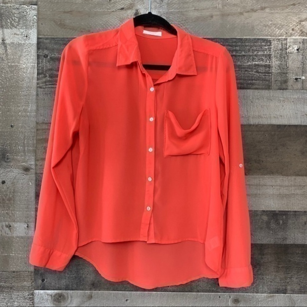 Rosette By Be Cool Orange Sheer Long Sleeve Blouse